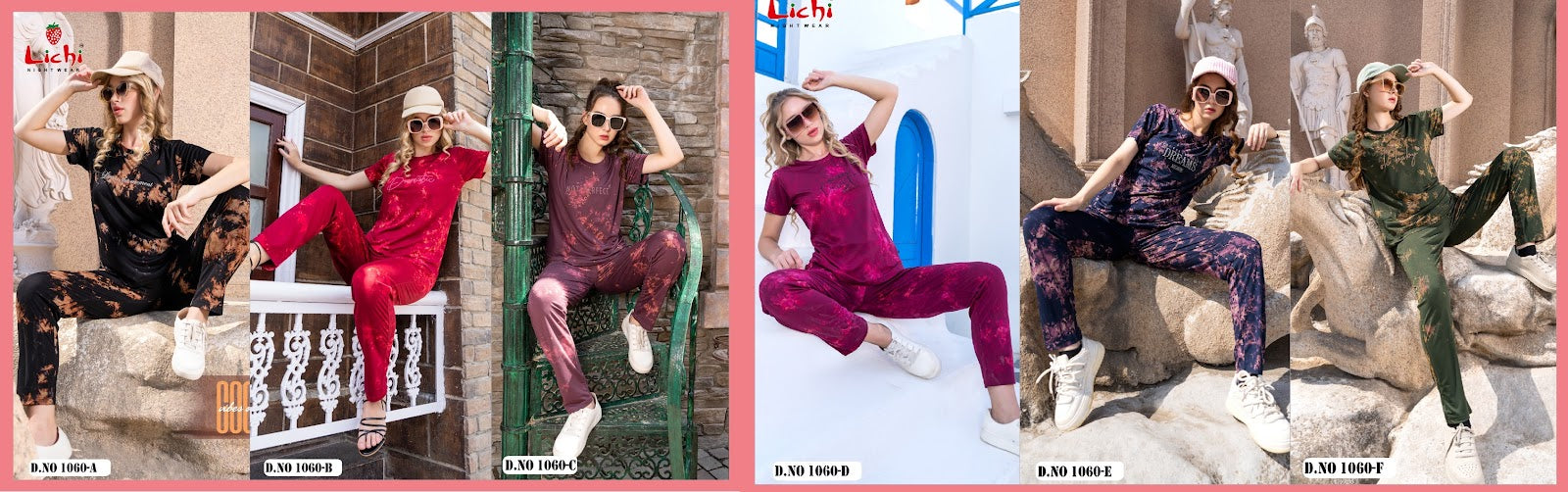 Design 1060 Lichi Tie Dye Pyjama Night Suits Exporter