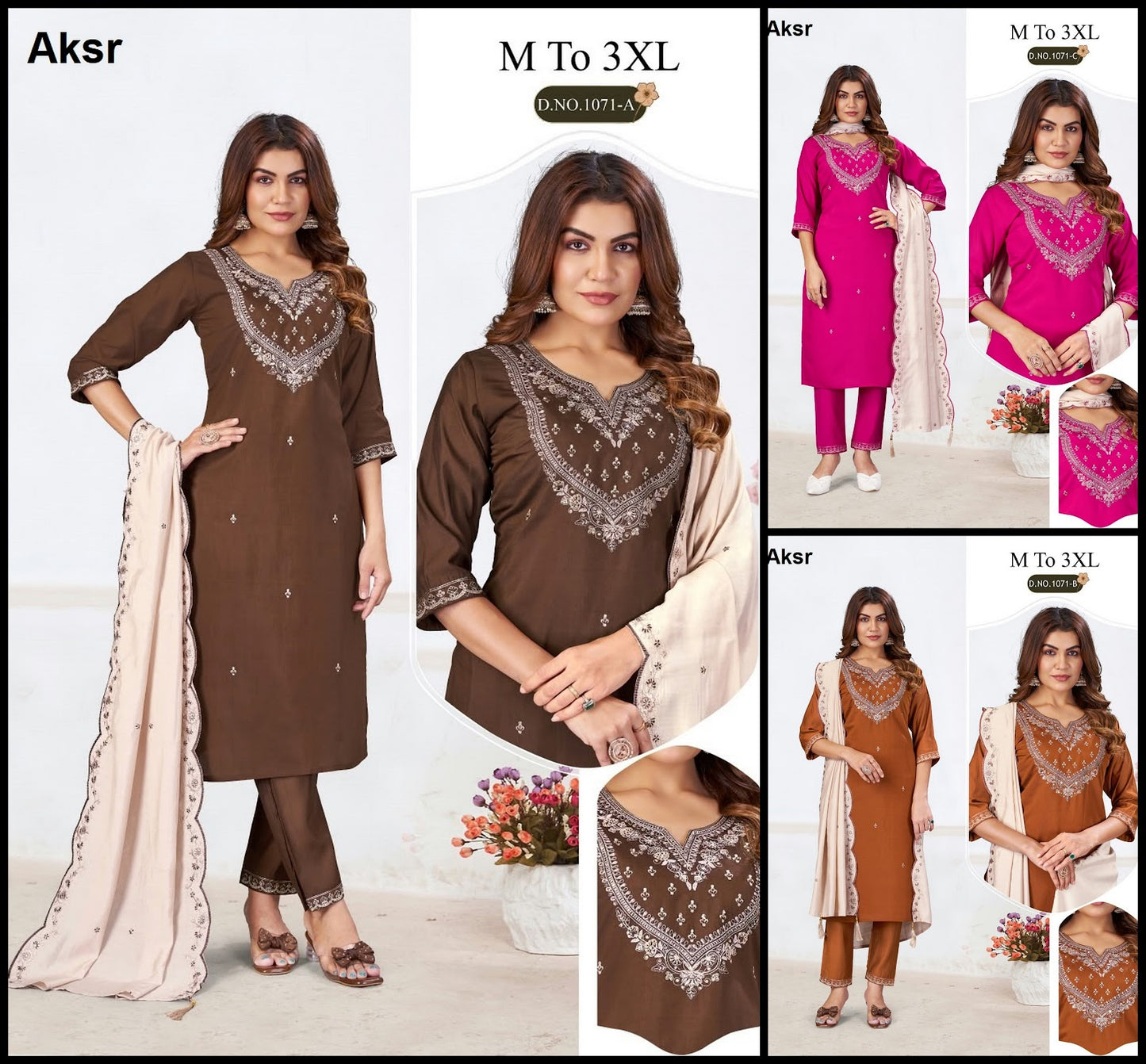 Design 1071 Aksr Roman Silk Readymade Pant Style Suits Supplier India