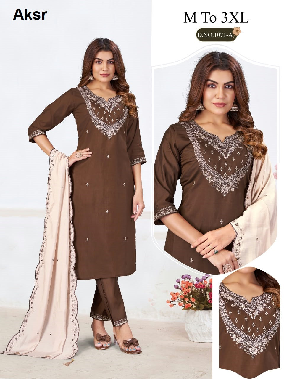 Design 1071 Aksr Roman Silk Readymade Pant Style Suits Supplier India