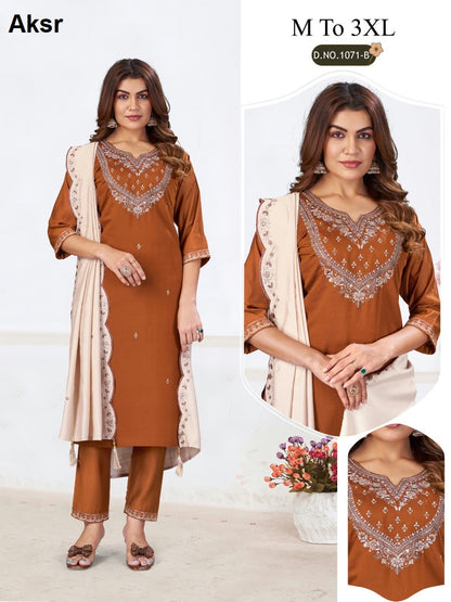 Design 1071 Aksr Roman Silk Readymade Pant Style Suits Supplier India