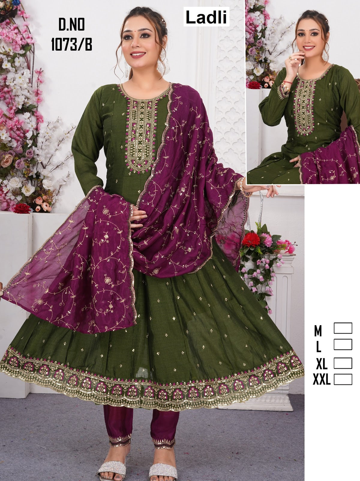 Design 1072-1073 Ladli Vichitra Silk Readymade Anarkali Suits Wholesale Price