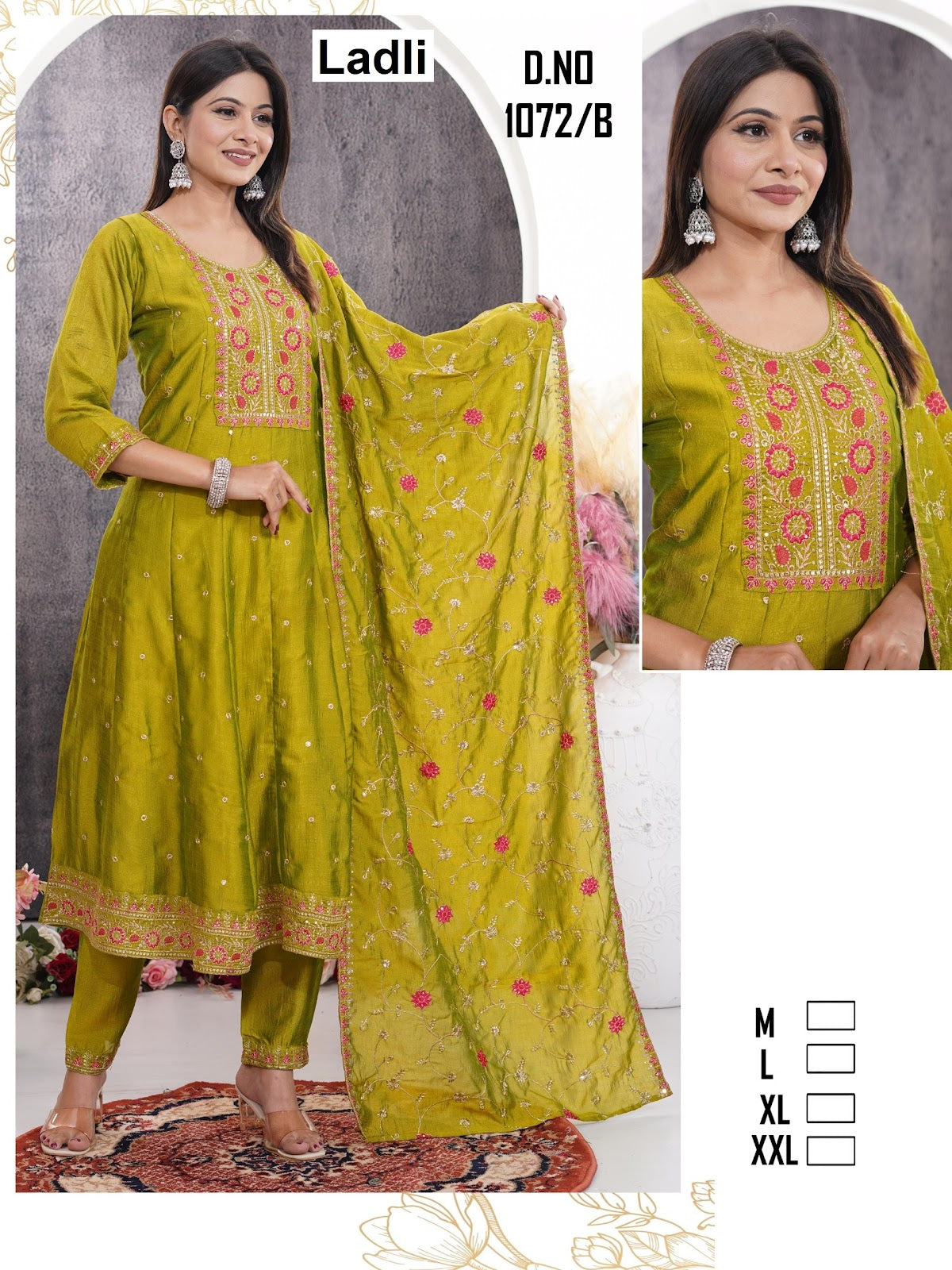 Design 1072-1073 Ladli Vichitra Silk Readymade Anarkali Suits Wholesale Price