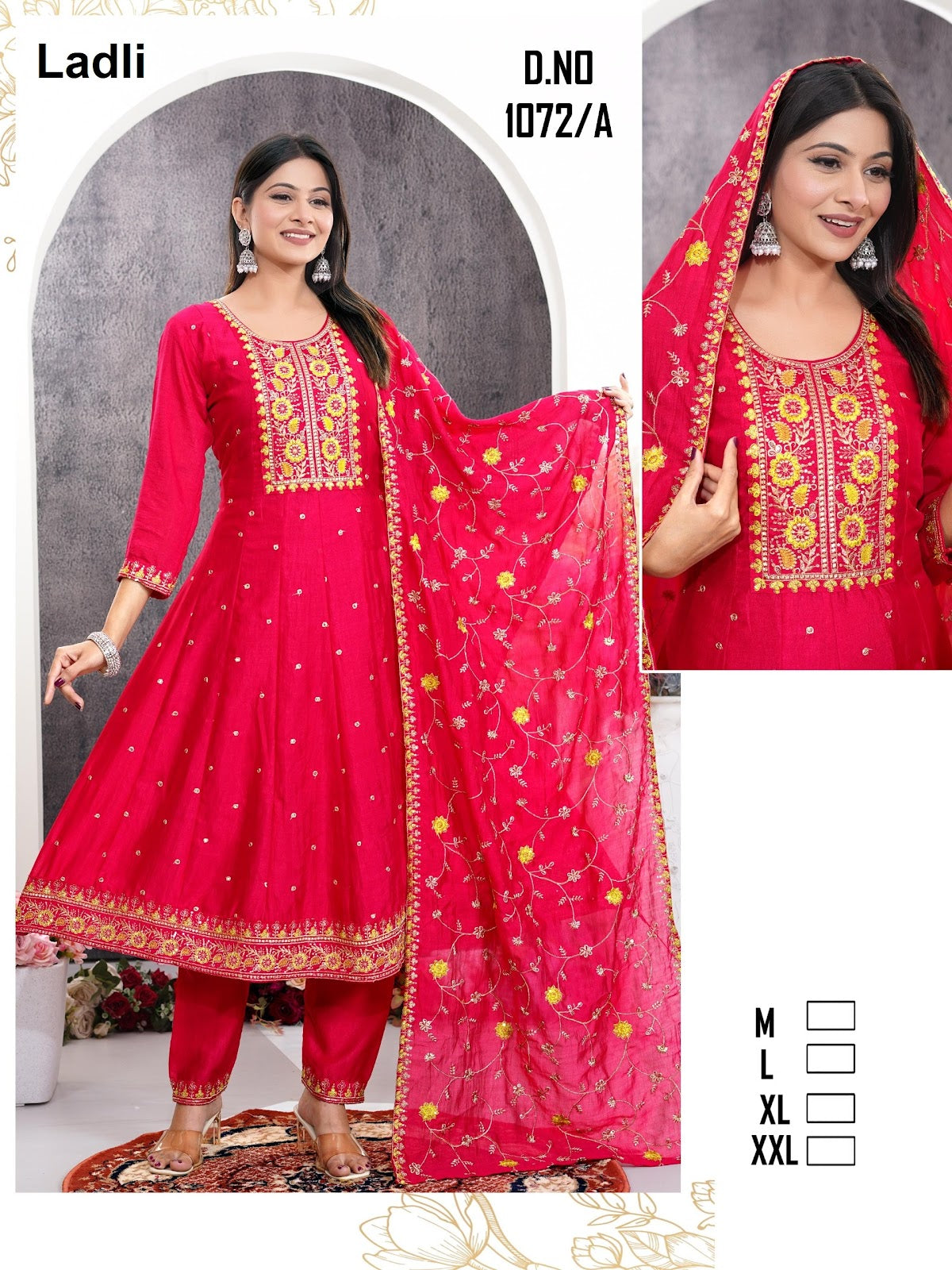 Design 1072-1073 Ladli Vichitra Silk Readymade Anarkali Suits Wholesale Price