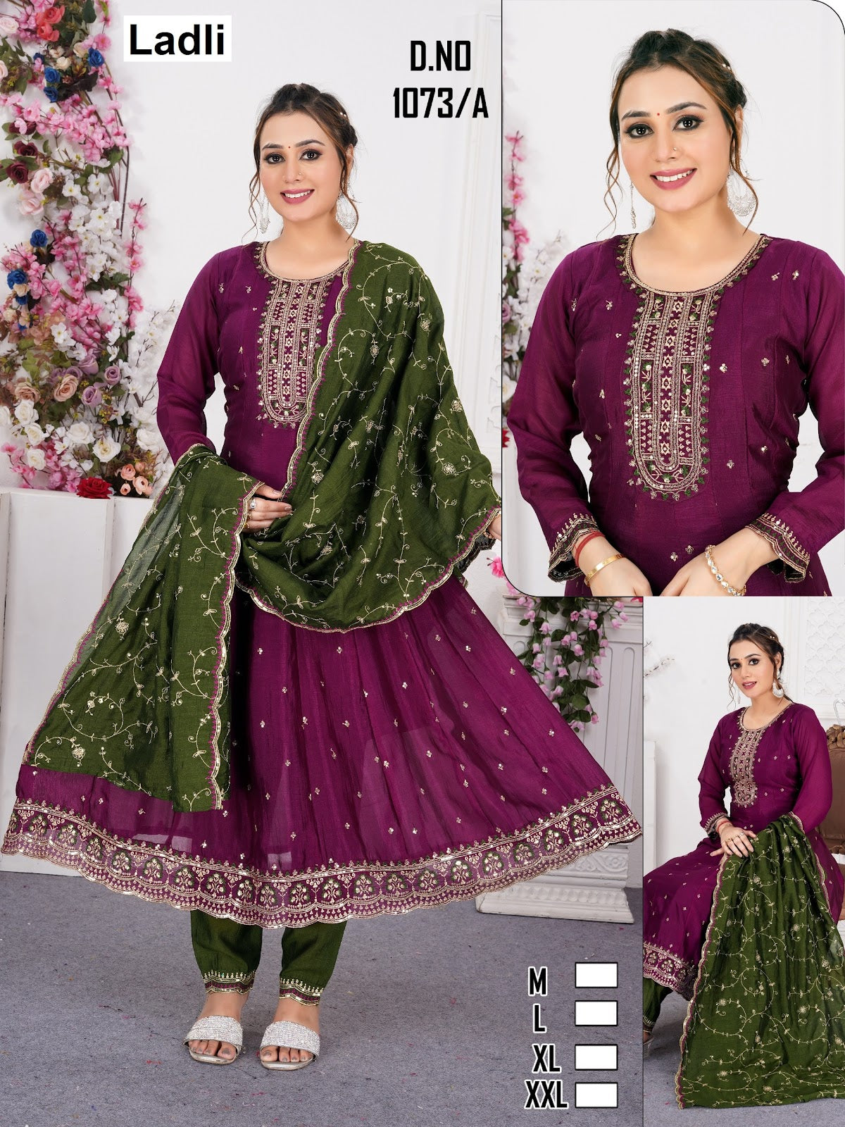 Design 1072-1073 Ladli Vichitra Silk Readymade Anarkali Suits Wholesale Price