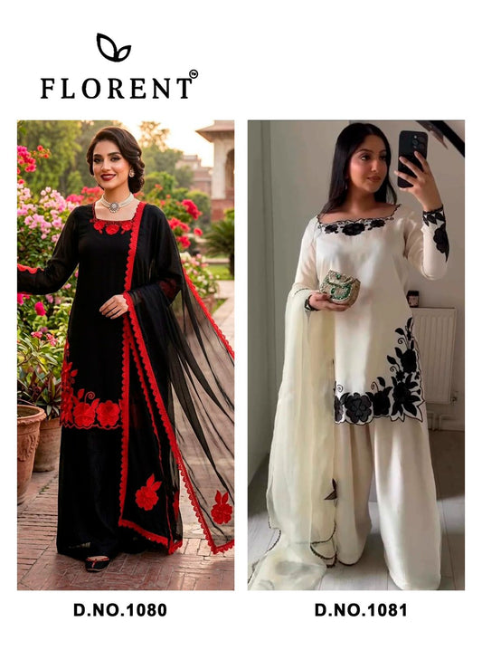 Design 1080-1081 Florent Fendy Silk Pakistani Readymade Suits Wholesaler Gujarat