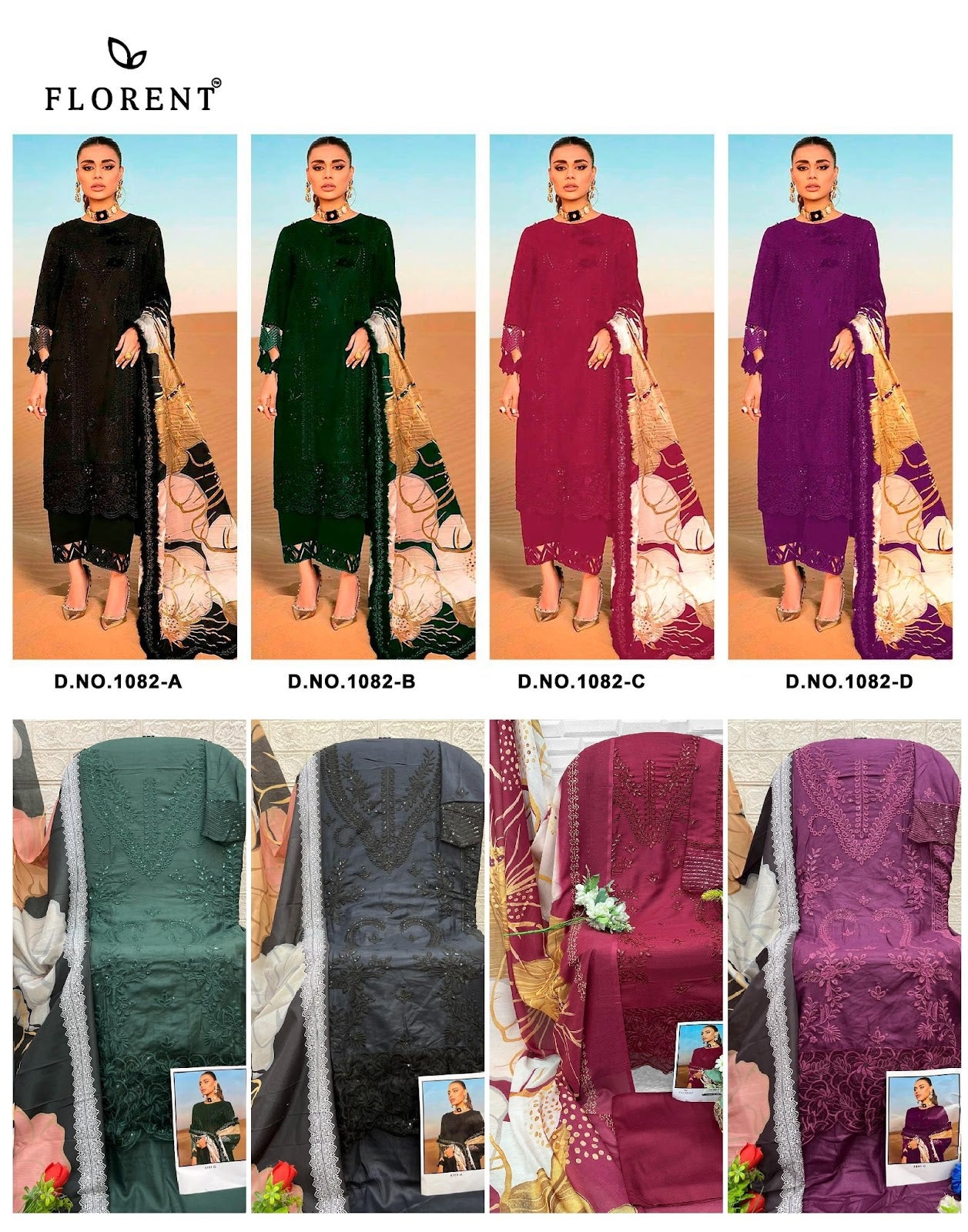 Design 1082 Florent Rayon Cotton Pakistani Salwar Suits Wholesale Rate
