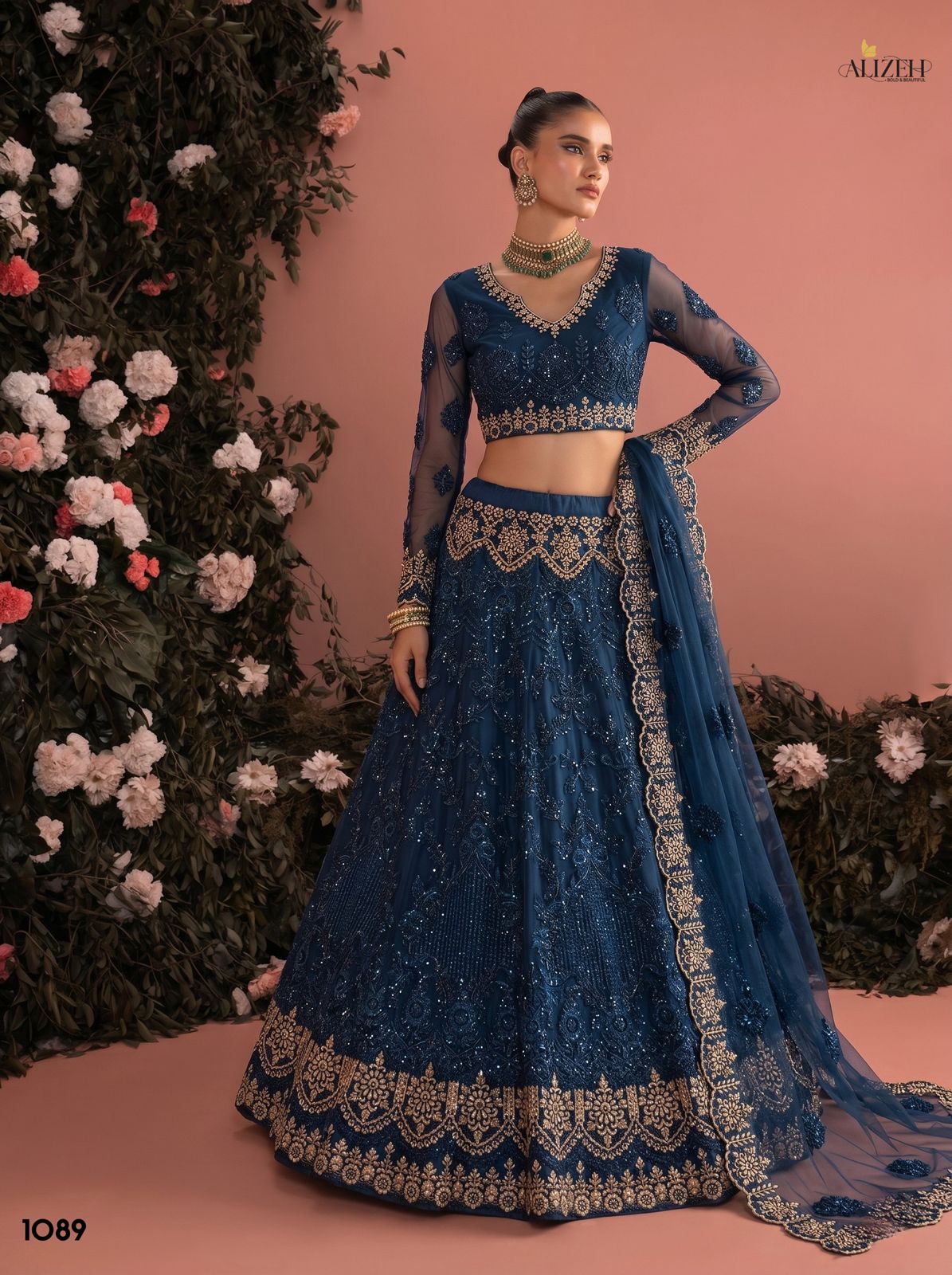 Design 1085-1090 Alizeh Butterfly Net Lehenga Choli Supplier