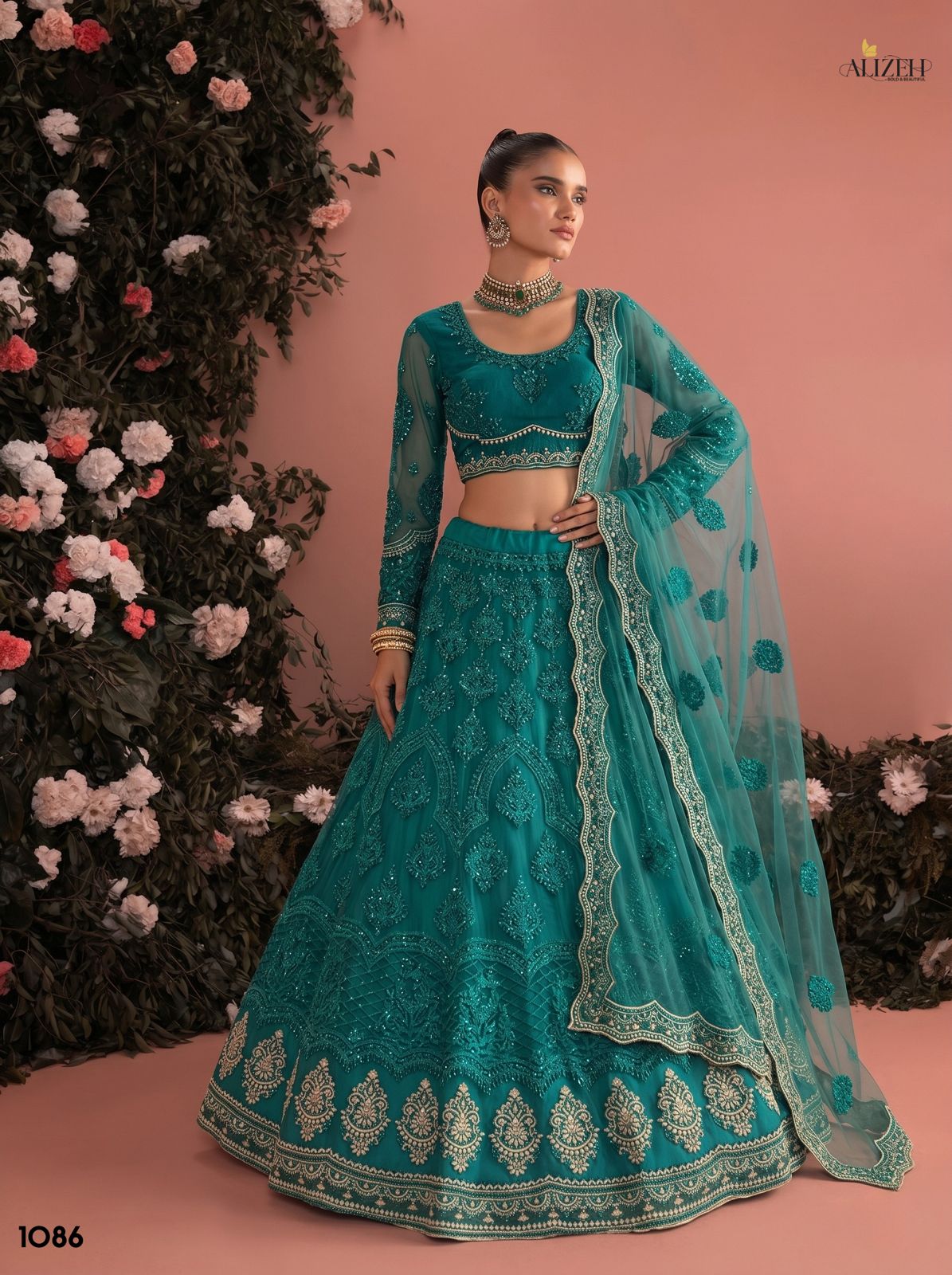 Design 1085-1090 Alizeh Butterfly Net Lehenga Choli Supplier