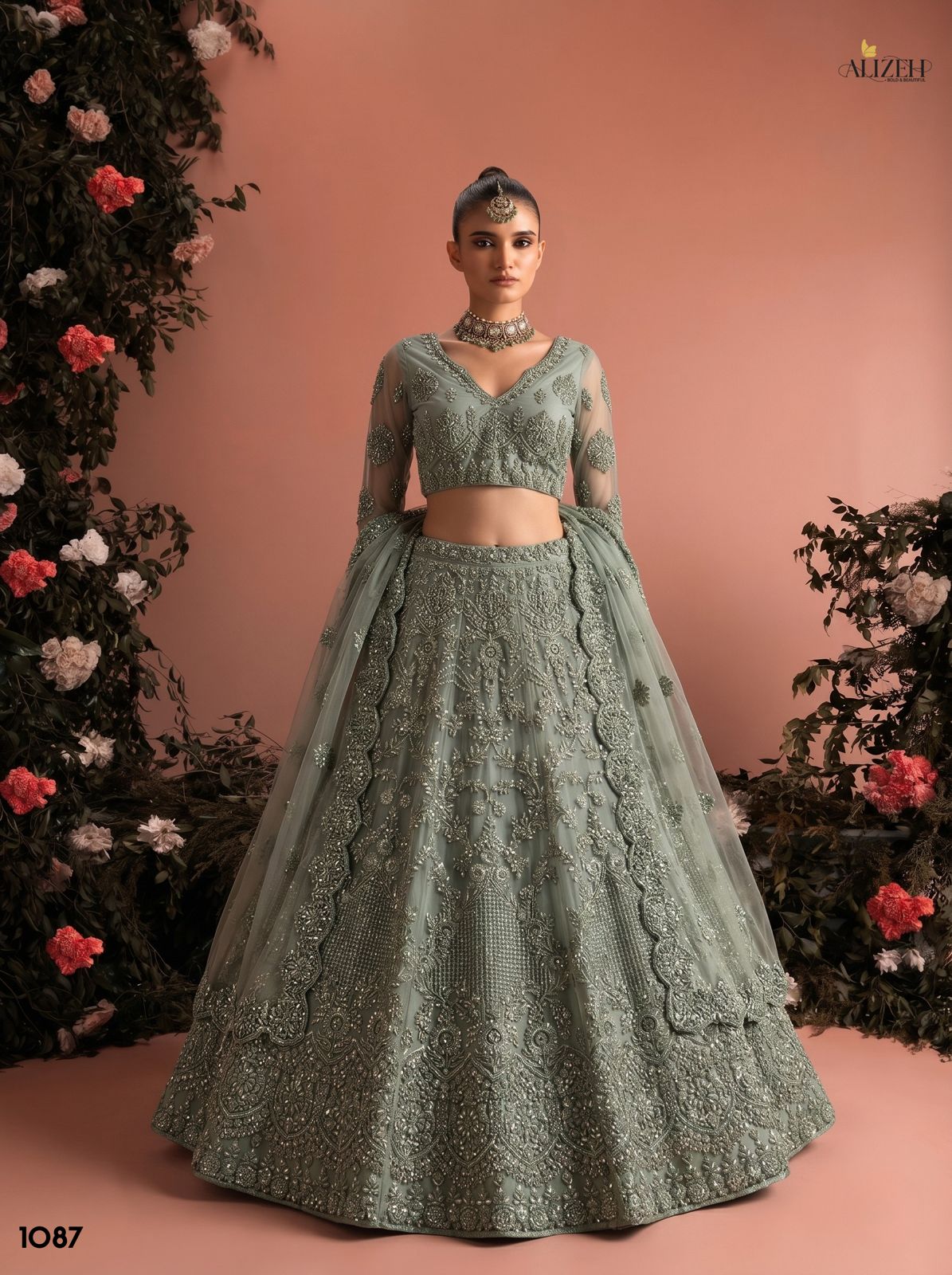 Design 1085-1090 Alizeh Butterfly Net Lehenga Choli Supplier