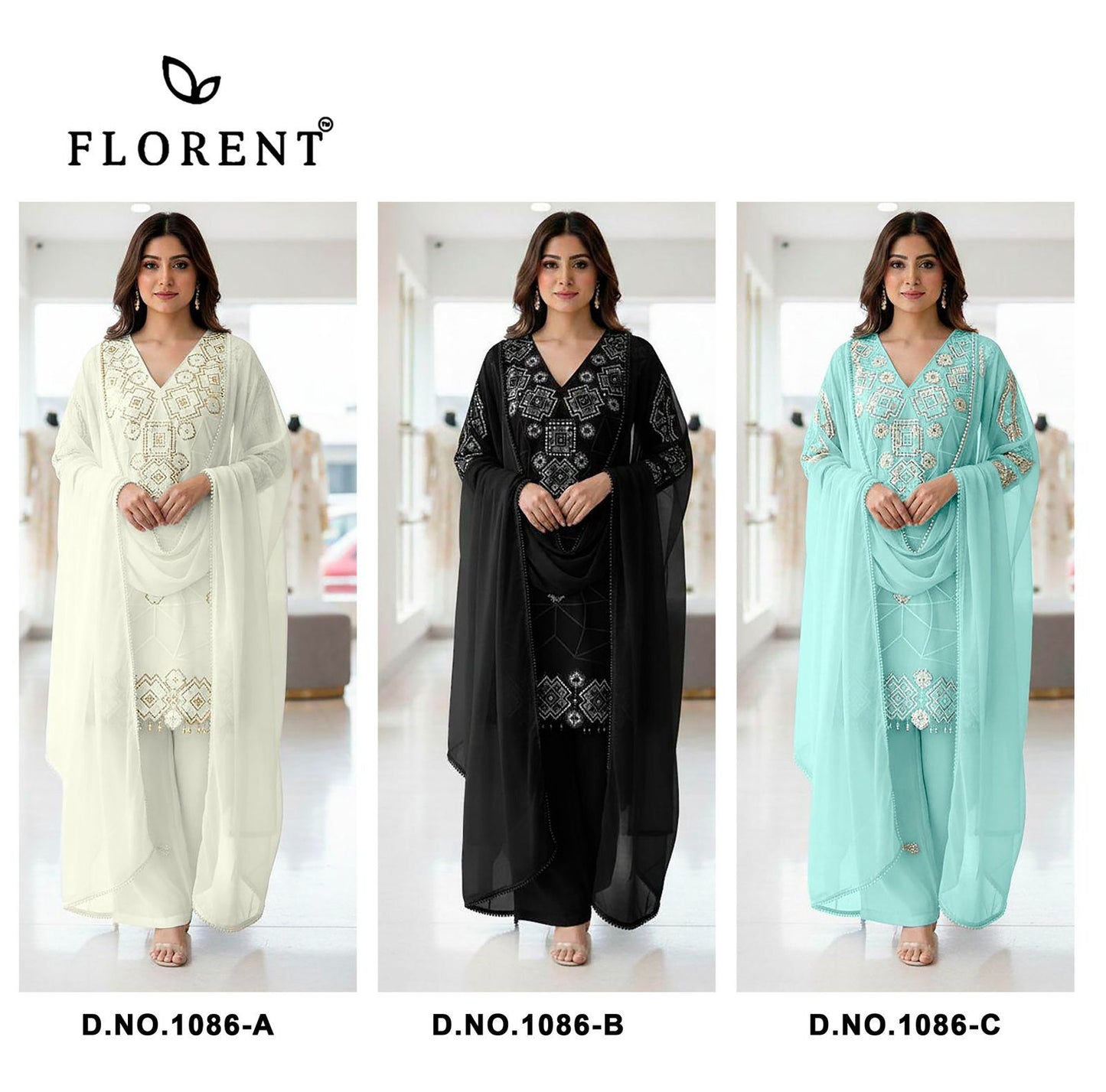 Design 1086 Florent Georgette Pakistani Readymade Suits Wholesaler India