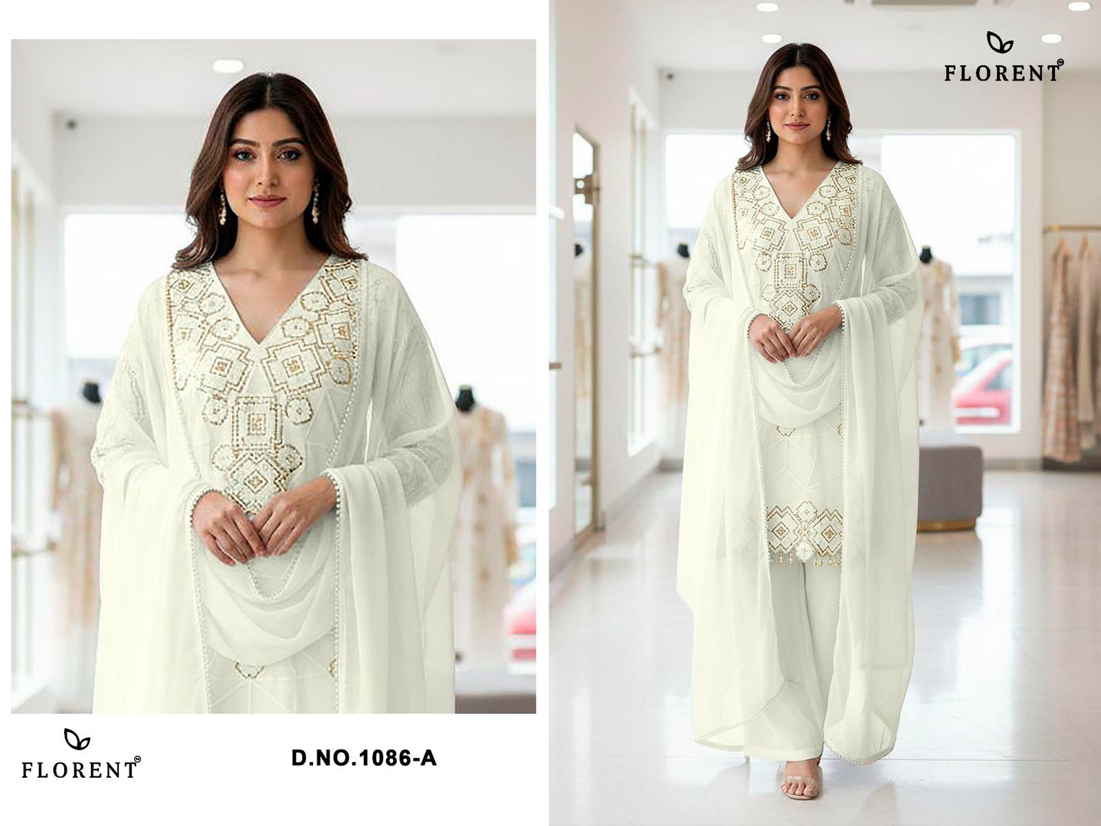 Design 1086 Florent Georgette Pakistani Readymade Suits Wholesaler India