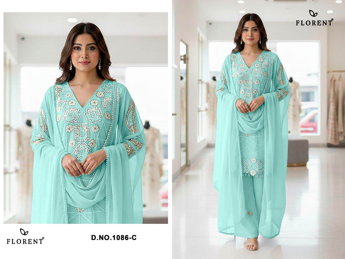 Design 1086 Florent Georgette Pakistani Readymade Suits Wholesaler India