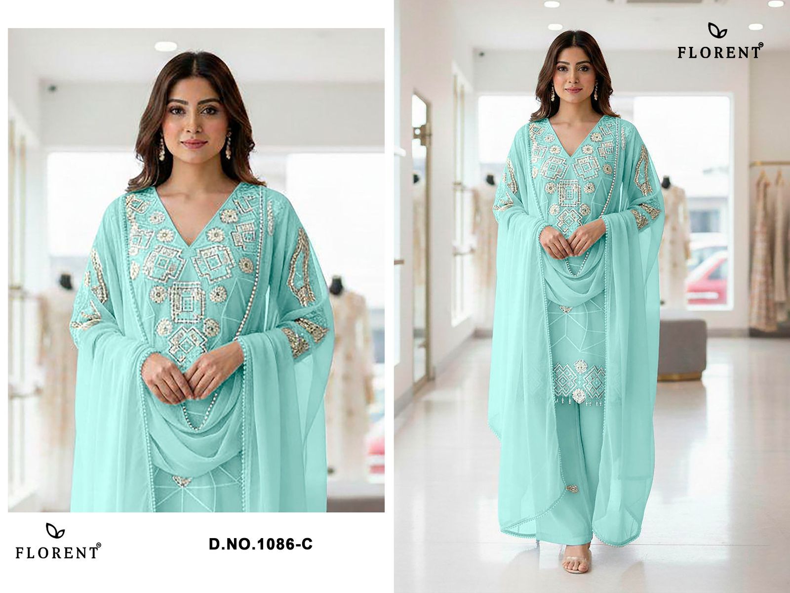 Design 1086 Florent Georgette Pakistani Readymade Suits Wholesaler India