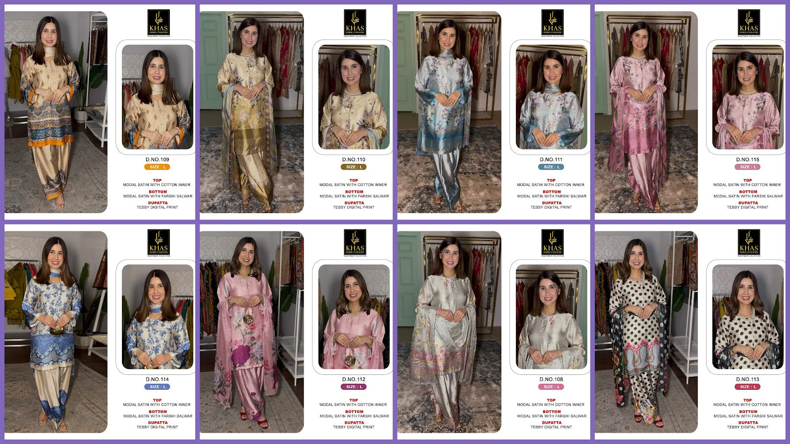 Design 108 To 115 Khas Modal Satin Pakistani Readymade Suits Supplier Gujarat