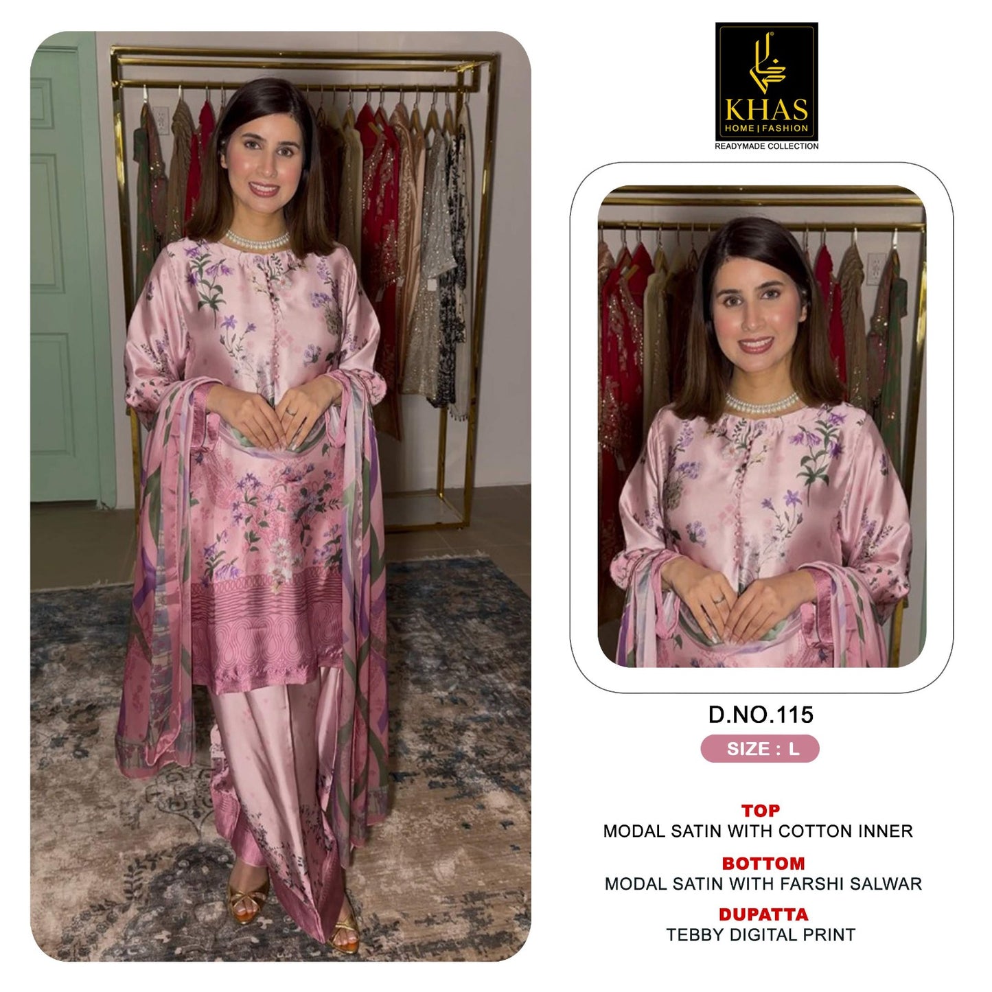 Design 108 To 115 Khas Modal Satin Pakistani Readymade Suits Supplier Gujarat