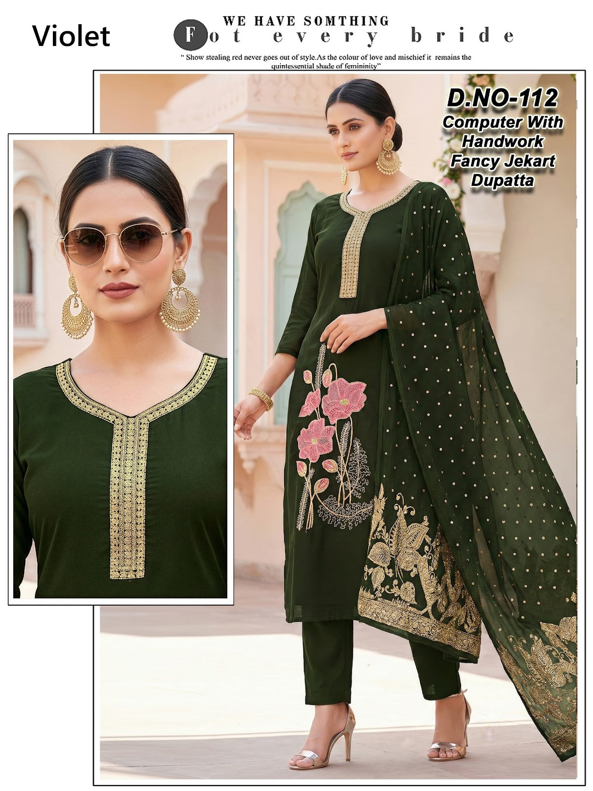 Design 109-112 Violet Roman Silk Readymade Pant Style Suits Wholesale