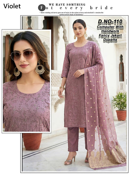 Design 109-112 Violet Roman Silk Readymade Pant Style Suits Wholesale