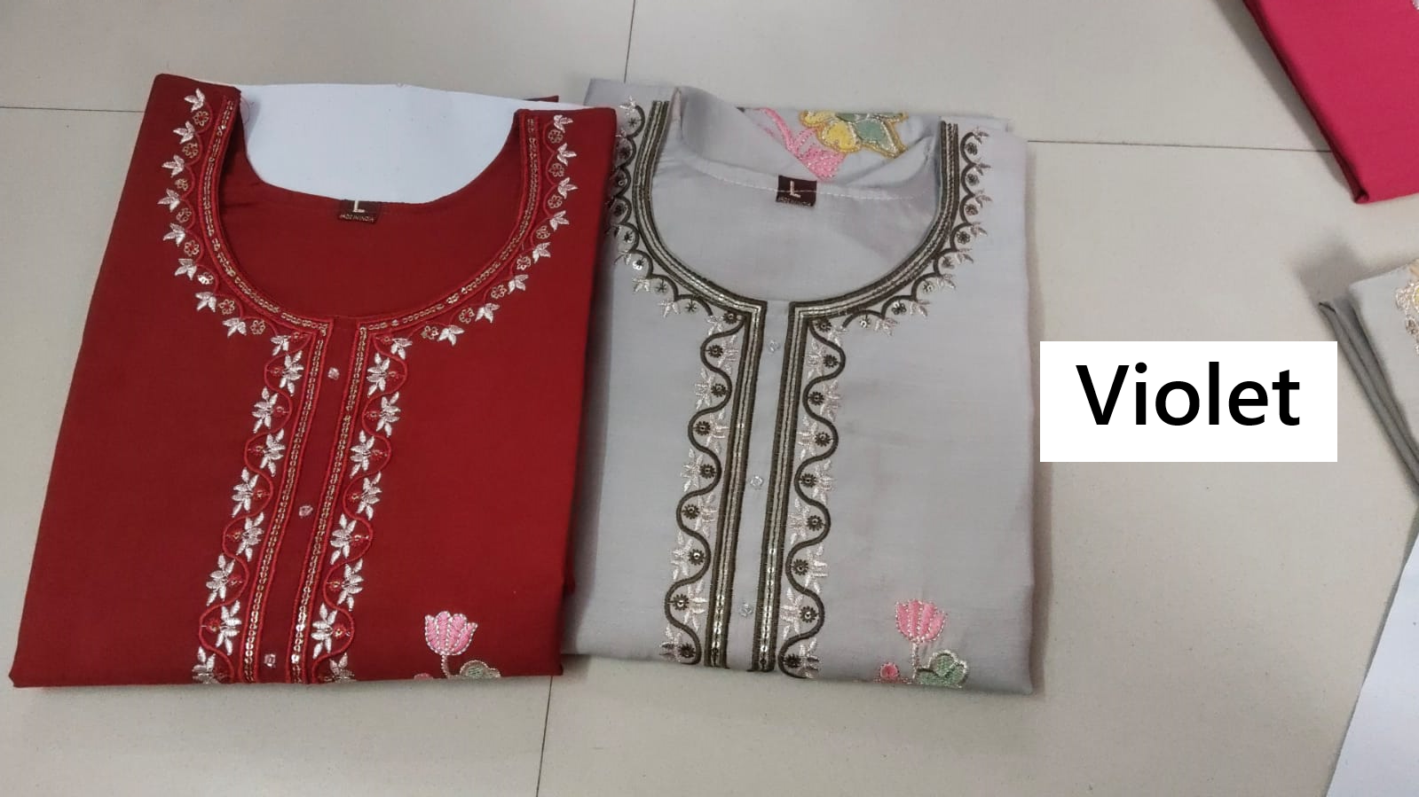 Design 109-112 Violet Roman Silk Readymade Pant Style Suits Wholesale