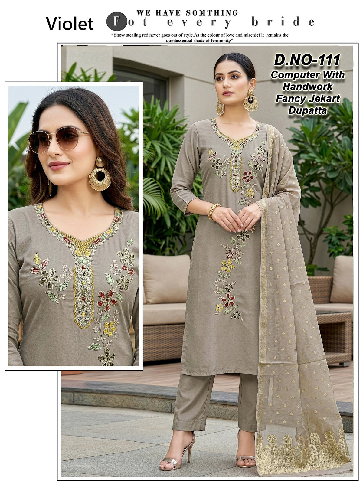 Design 109-112 Violet Roman Silk Readymade Pant Style Suits Wholesale