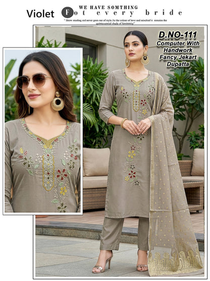 Design 109-112 Violet Roman Silk Readymade Pant Style Suits Wholesale