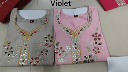 Design 109-112 Violet Roman Silk Readymade Pant Style Suits Wholesale