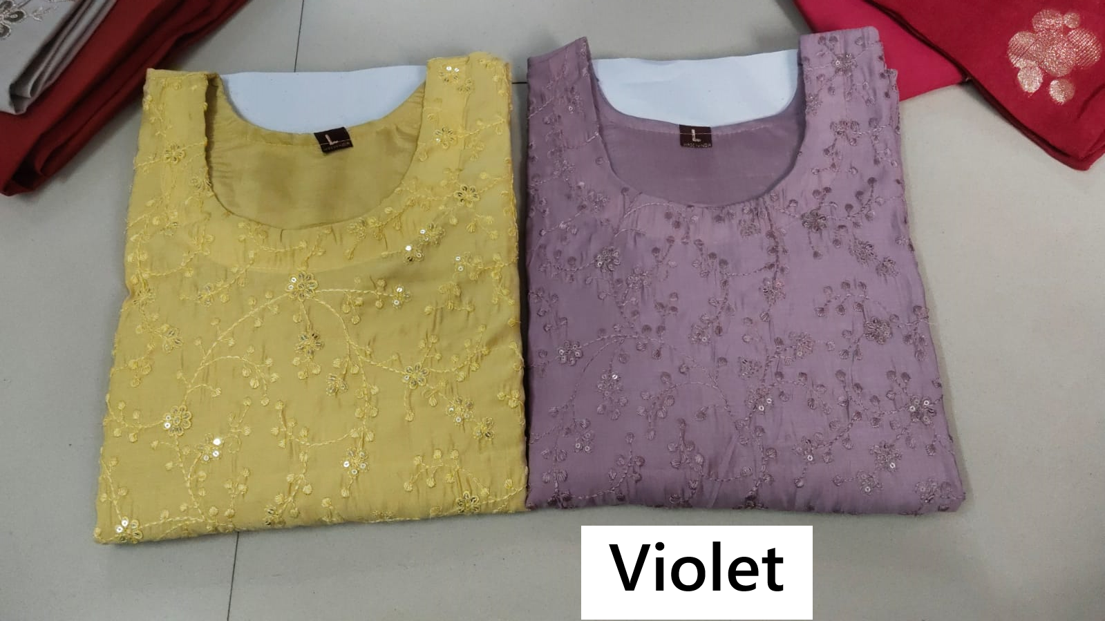 Design 109-112 Violet Roman Silk Readymade Pant Style Suits Wholesale