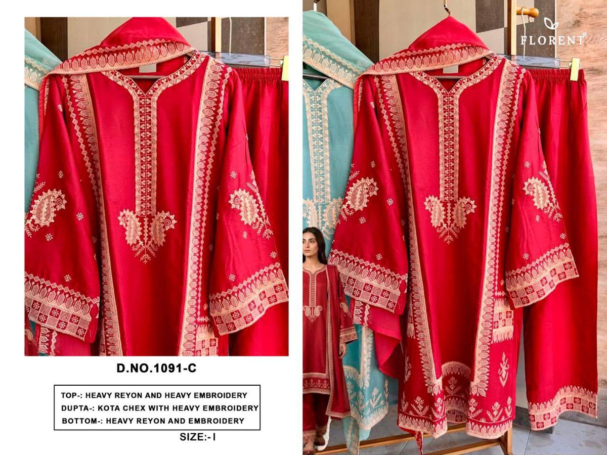 Design 1091 Abcd Florent Reyon Pakistani Readymade Suits Exporter India