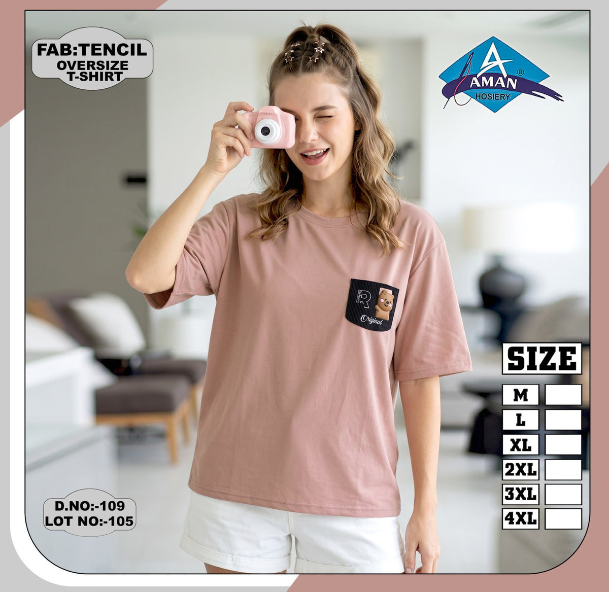Design 109 Aman Tencil Women Oversized Tshirt Wholesaler Gujarat