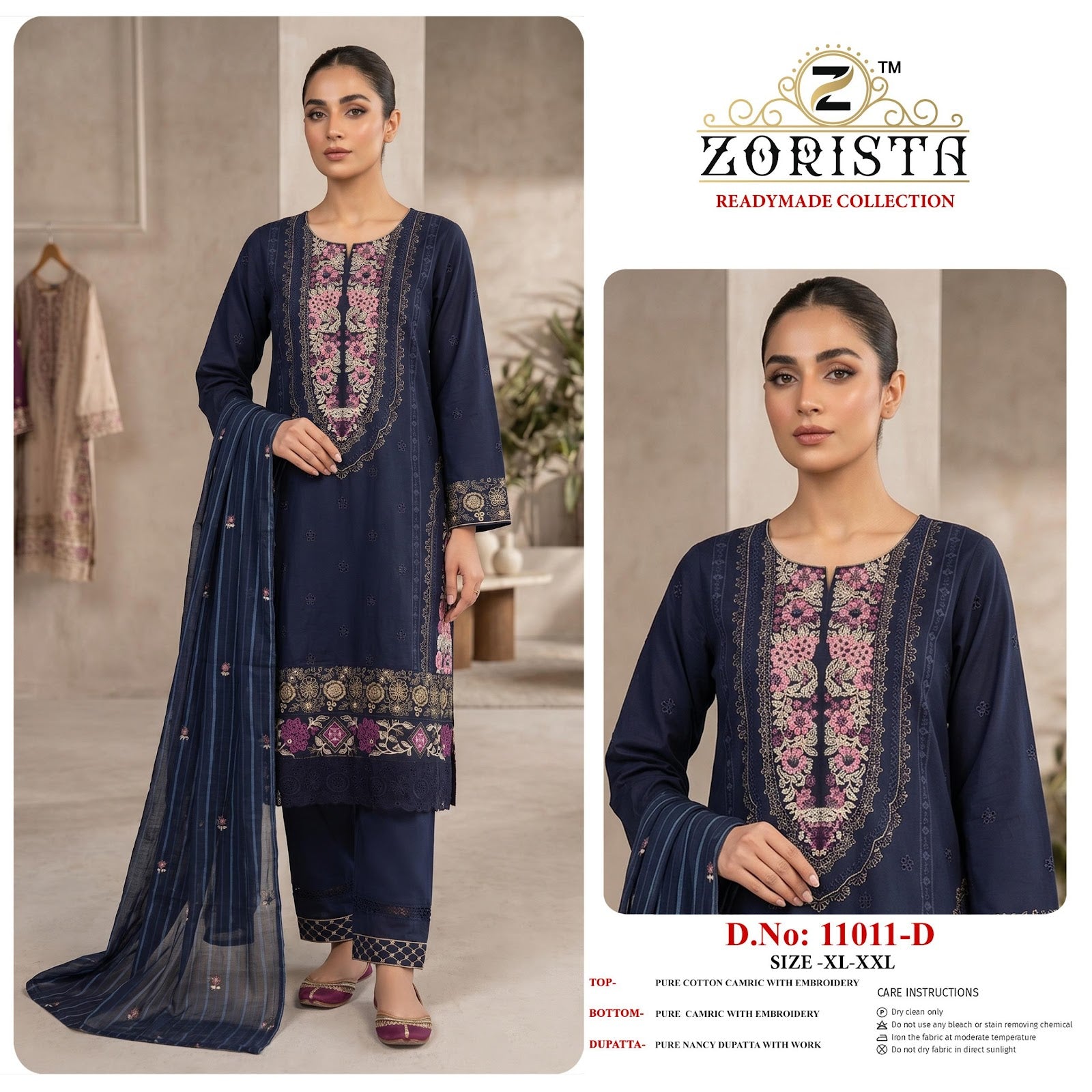 Design 11011 Abcd Zorista Cambric Cotton Pakistani Readymade Suits Wholesaler India