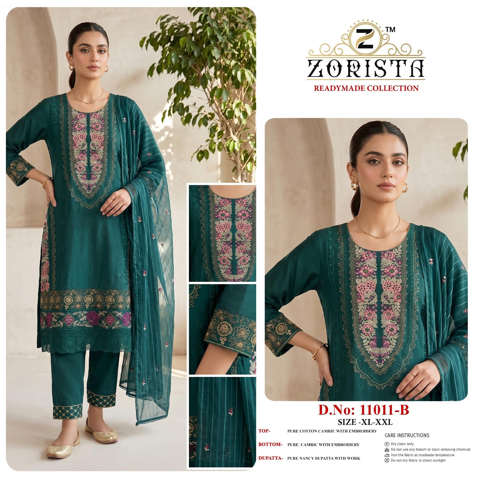 Design 11011 Abcd Zorista Cambric Cotton Pakistani Readymade Suits Wholesaler India