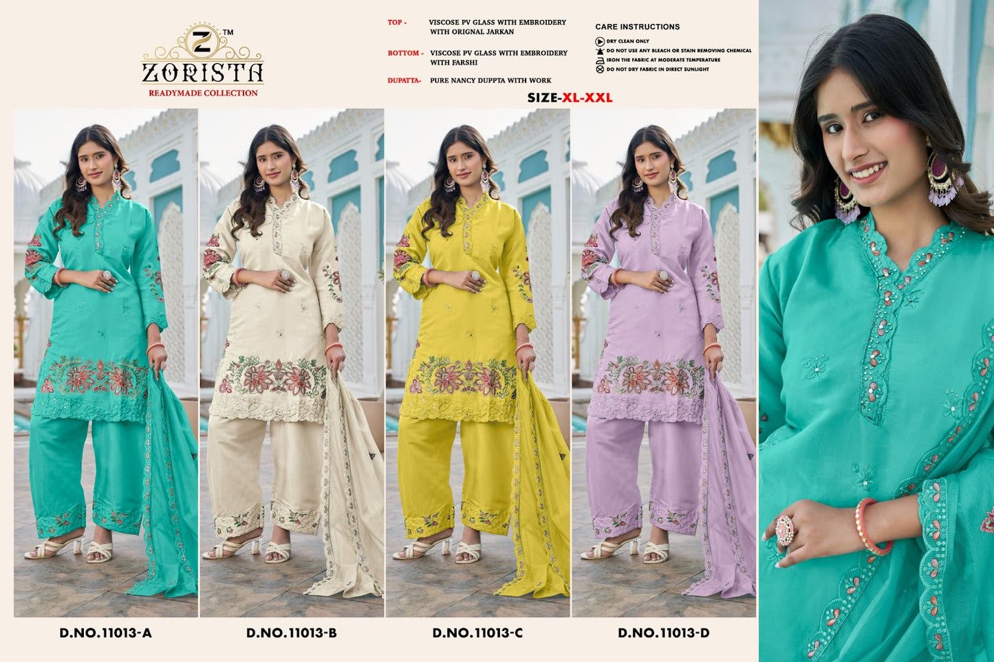 Design 11013 Abcd Zorista Viscose Pakistani Readymade Suits Wholesale