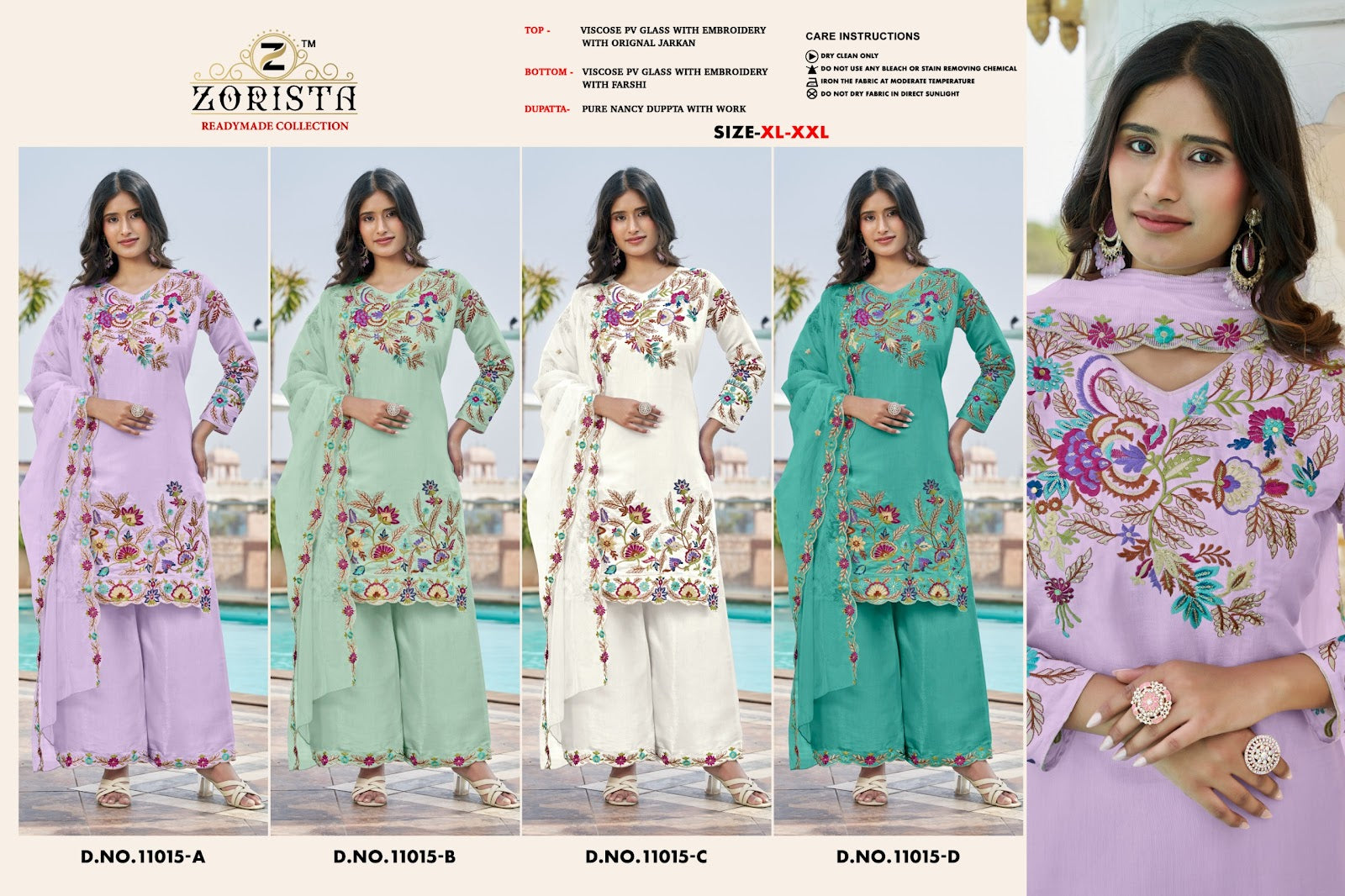 Design 11015 Abcd Zorista Glass Silk Pakistani Readymade Suits Manufacturer Gujarat