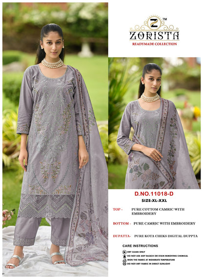 Design 11018 Abcd Zorista Cambric Cotton Pakistani Readymade Suits Wholesaler Ahmedabad