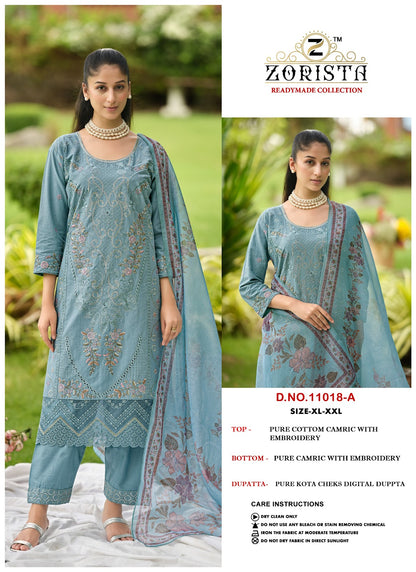 Design 11018 Abcd Zorista Cambric Cotton Pakistani Readymade Suits Wholesaler Ahmedabad