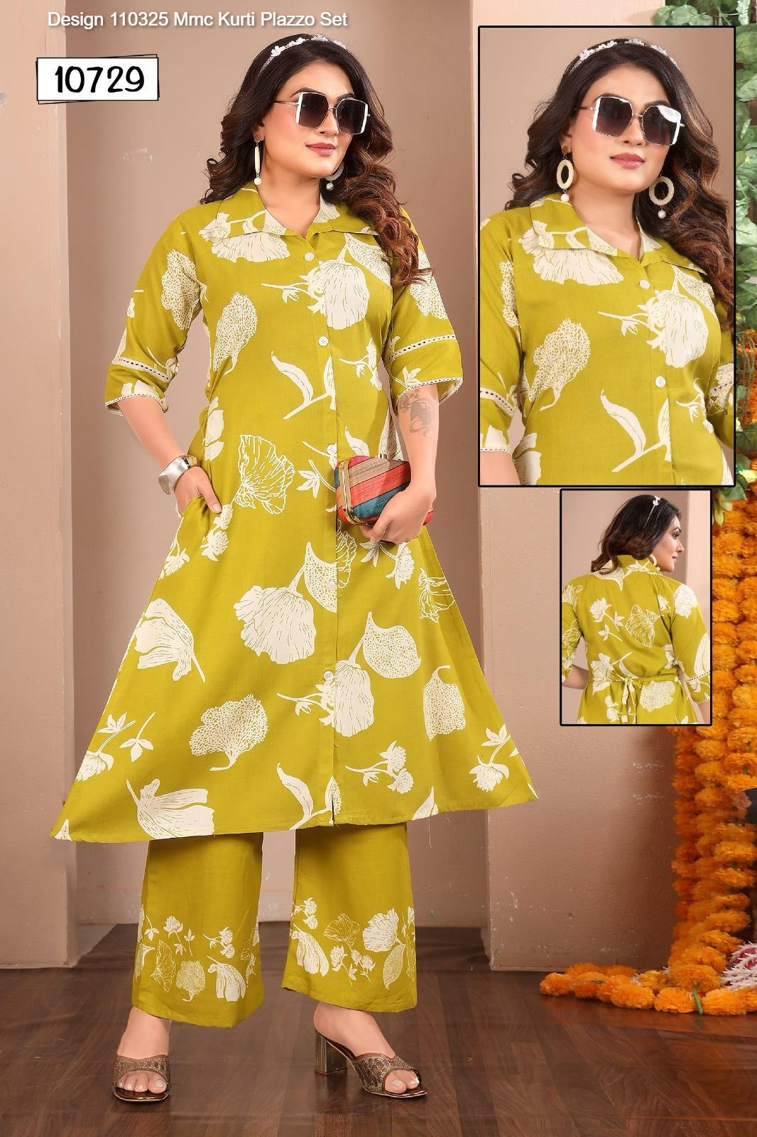 Design 110325 Mmc Reyon Kurti Plazzo Set Exporter India