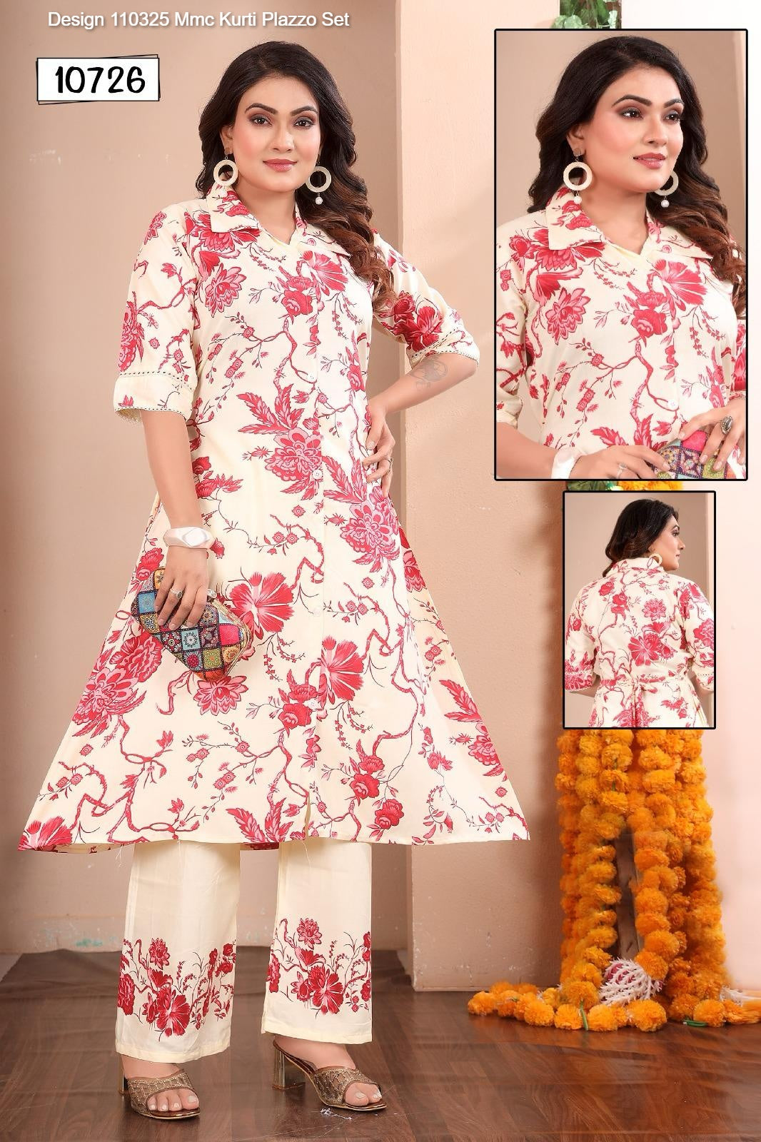Design 110325 Mmc Reyon Kurti Plazzo Set Exporter India