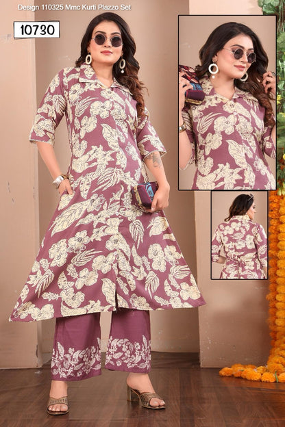 Design 110325 Mmc Reyon Kurti Plazzo Set Exporter India