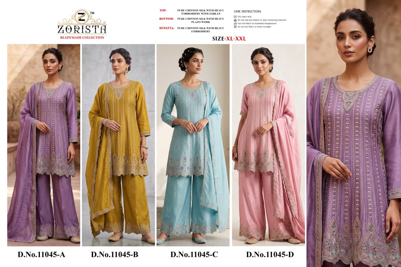 Design 11045 Abcd Zorista Chinnon Silk Pakistani Readymade Suits Manufacturer India