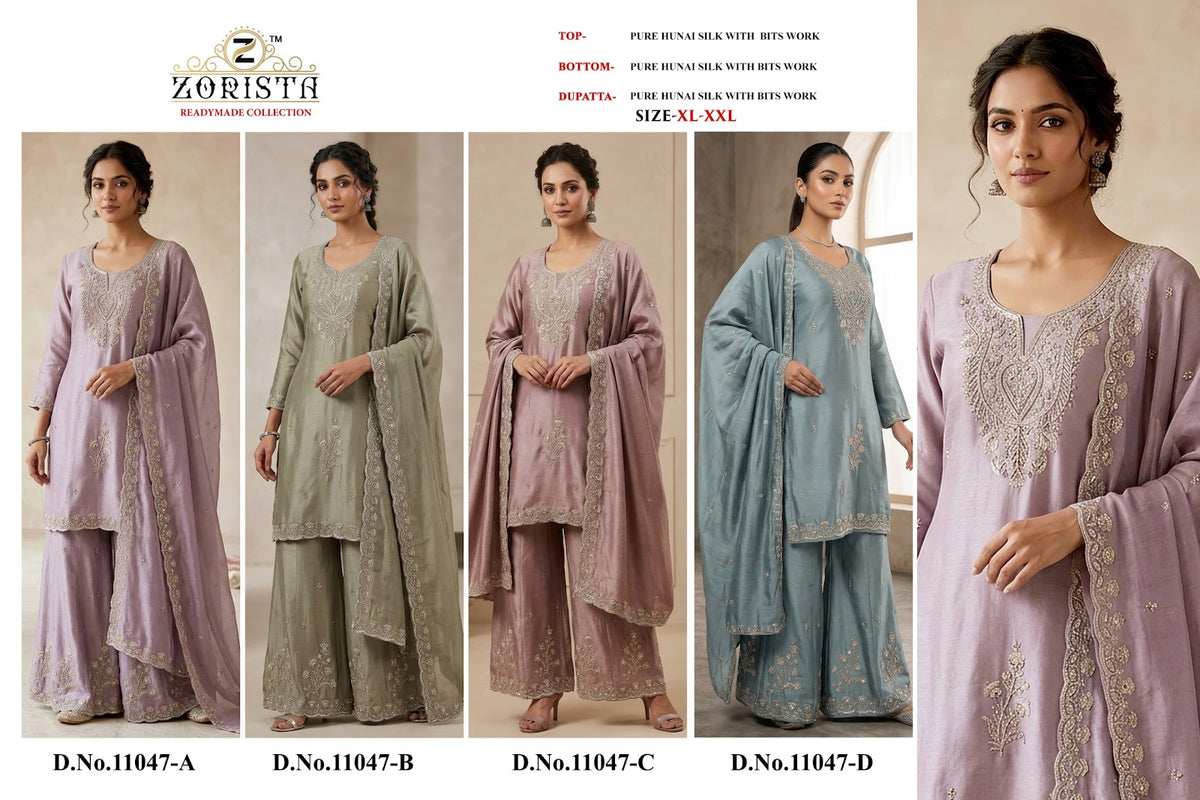 Design 11047 Abcd Zorista Hunai Silk Pakistani Readymade Suits Exporter Ahmedabad