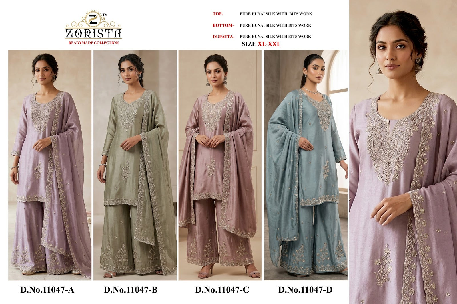 Design 11047 Abcd Zorista Hunai Silk Pakistani Readymade Suits Exporter Ahmedabad