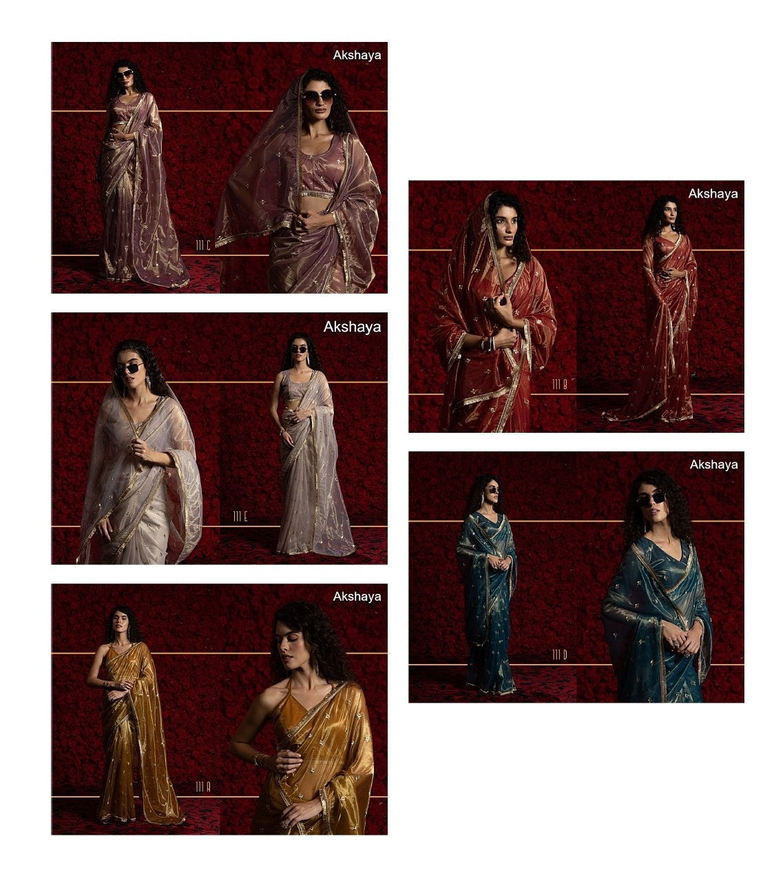 Design 111A To 111E Akshaya Organza Sarees Supplier Ahmedabad