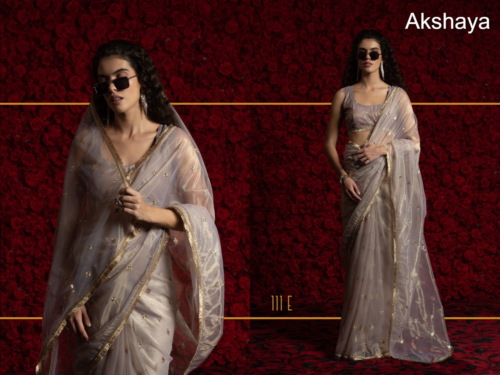 Design 111A To 111E Akshaya Organza Sarees Supplier Ahmedabad
