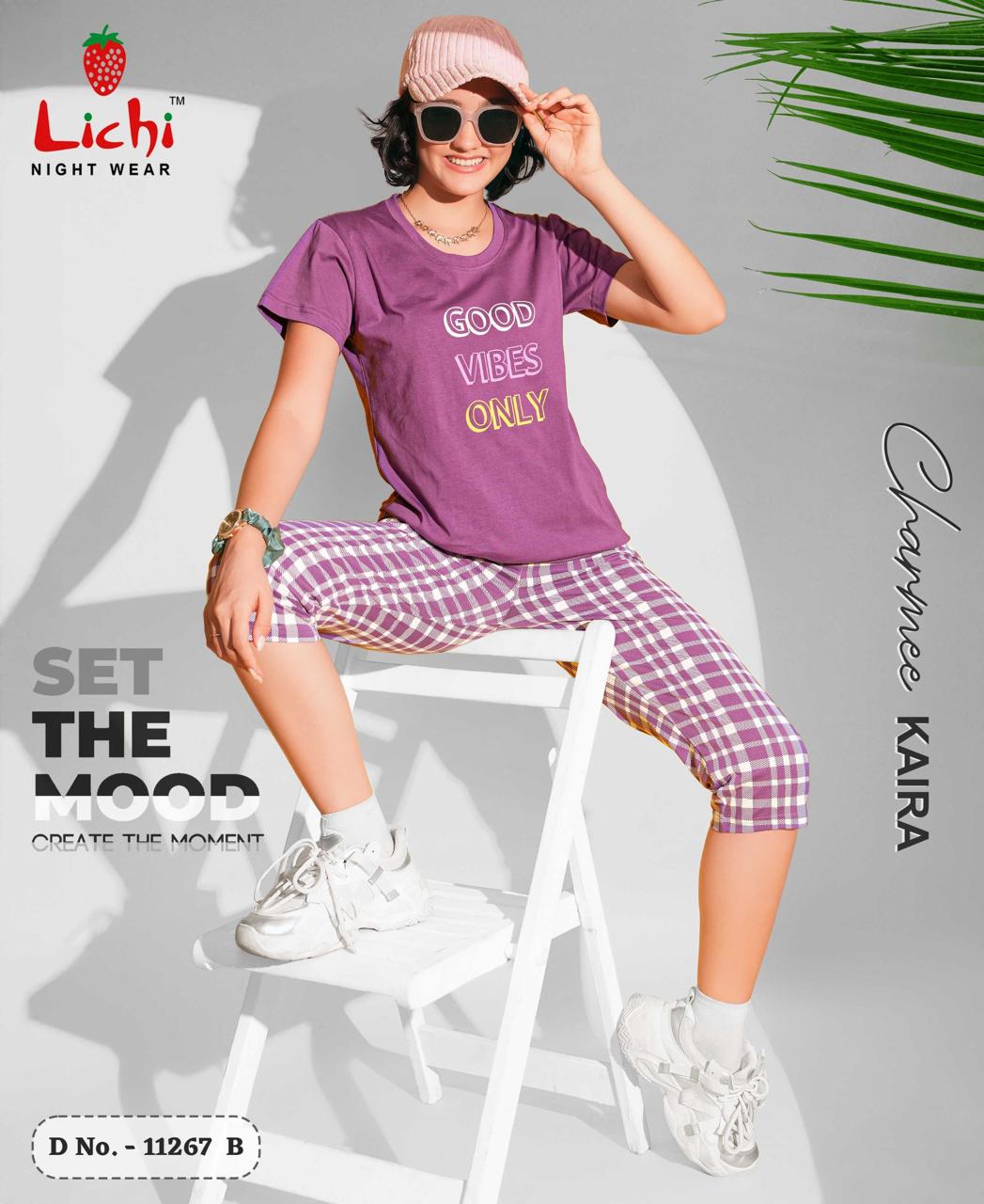 Design 11267 Lichi Hosiery Cotton Capri Night Suits Wholesale Price