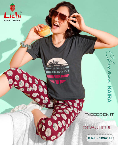 Design 11267 Lichi Hosiery Cotton Capri Night Suits Wholesale Price