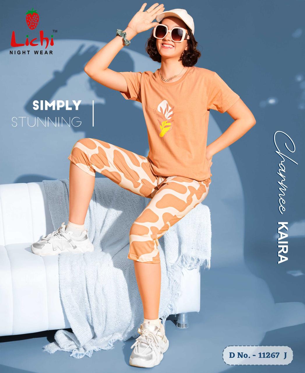 Design 11267 Lichi Hosiery Cotton Capri Night Suits Wholesale Price
