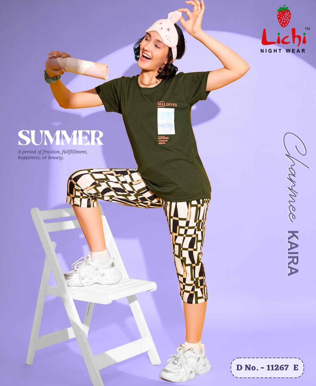Design 11267 Lichi Hosiery Cotton Capri Night Suits Wholesale Price
