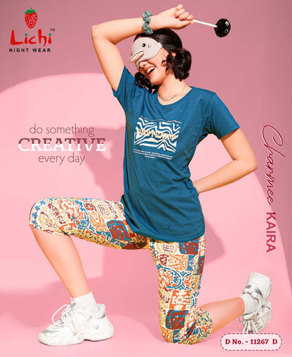 Design 11267 Lichi Hosiery Cotton Capri Night Suits Wholesale Price