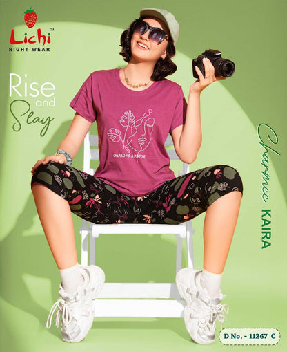 Design 11267 Lichi Hosiery Cotton Capri Night Suits Wholesale Price