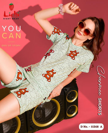 Design 11268 Lichi Cotton Shorts Night Suits Manufacturer Gujarat