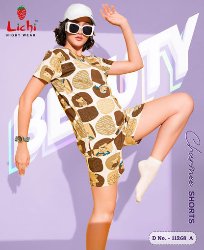 Design 11268 Lichi Cotton Shorts Night Suits Manufacturer Gujarat